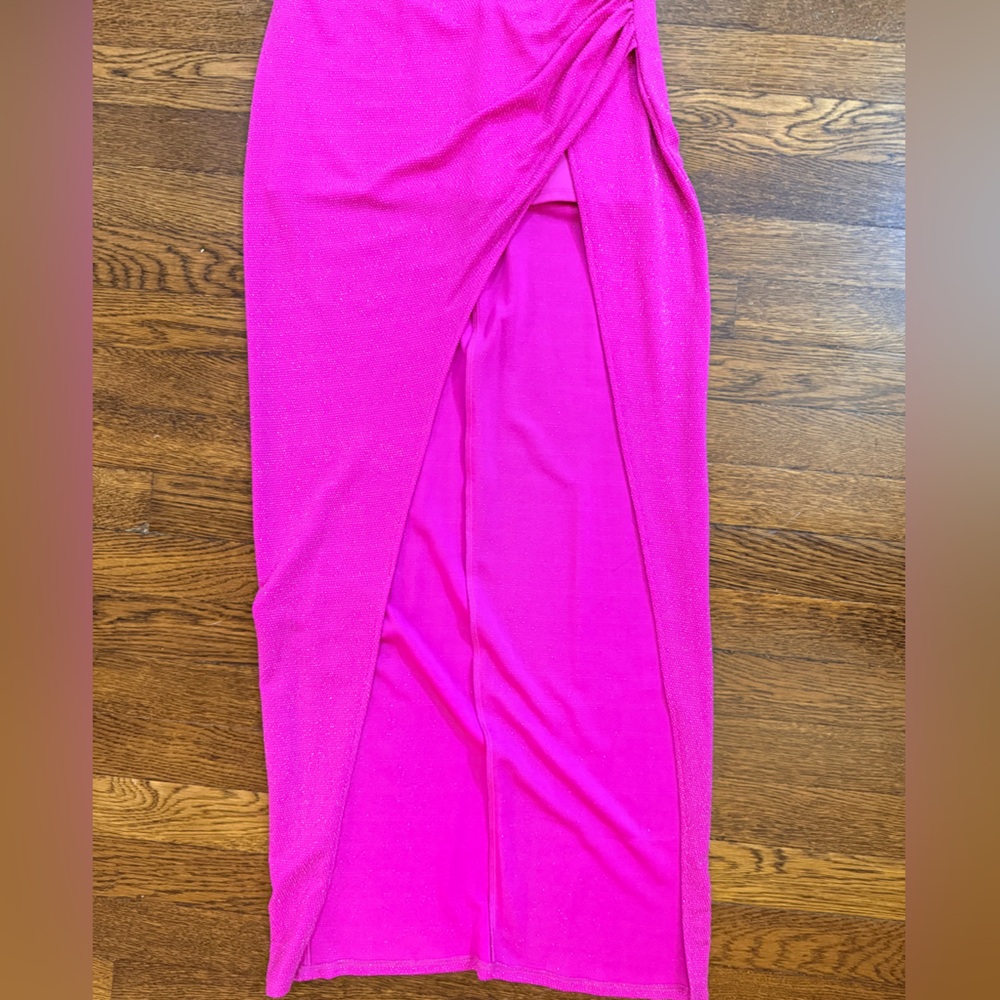 NBD Hot Pink Glitter Maxi Dress with High Leg Slit - Picture 8 of 12